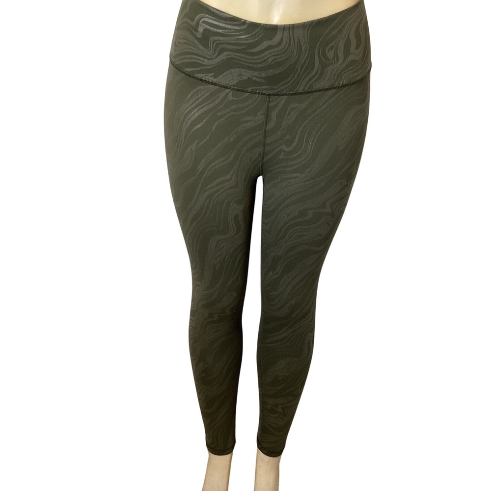 Fabletics High Waisted Olive Green Animal Print Leggings Women's Size Medium